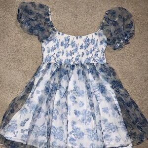 Altar’d State Blue Floral Puff Sleeve Babydoll Dress – Size M